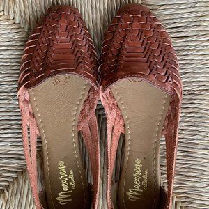 Mexican Macarena Huarache Woven Leather Brown Cognac Sandals Flats Size 7